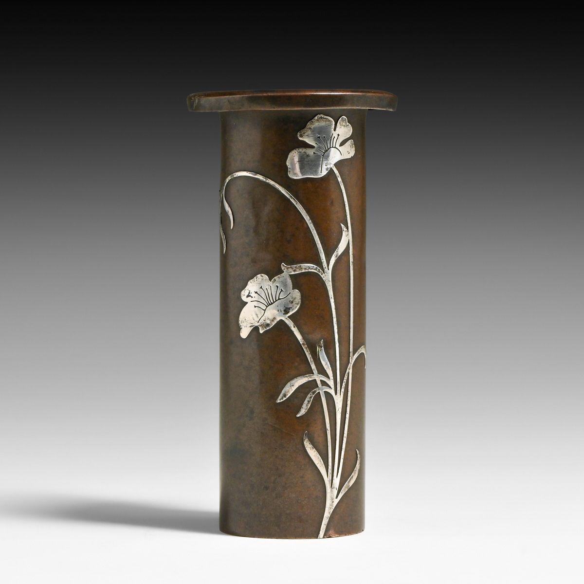 Heintz #3082 Sterling Silver on Bronze Overlay Vase c1915
