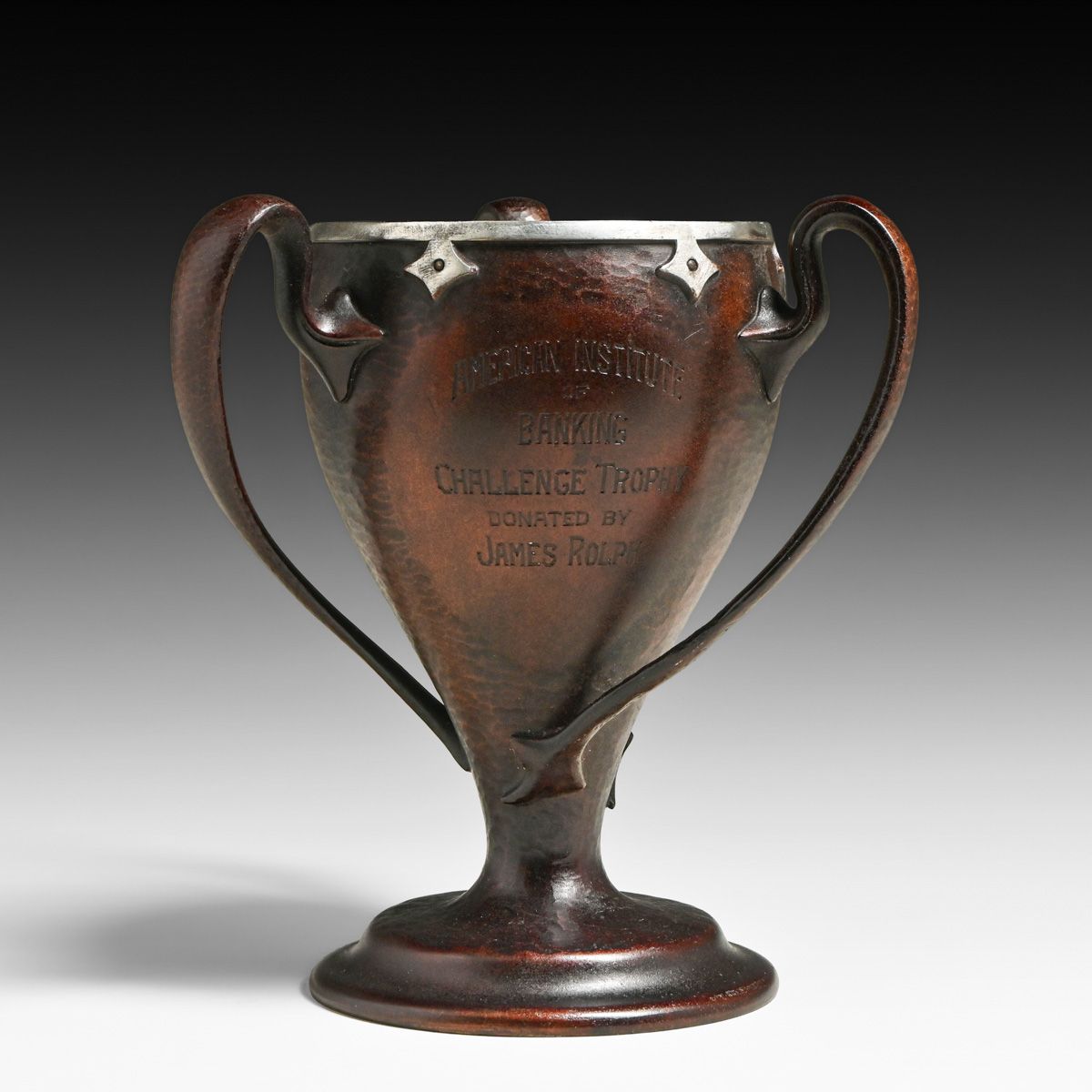 Joseph Heinrichs Hammered Copper & Silver Three-Handled Presentation Vase c1905