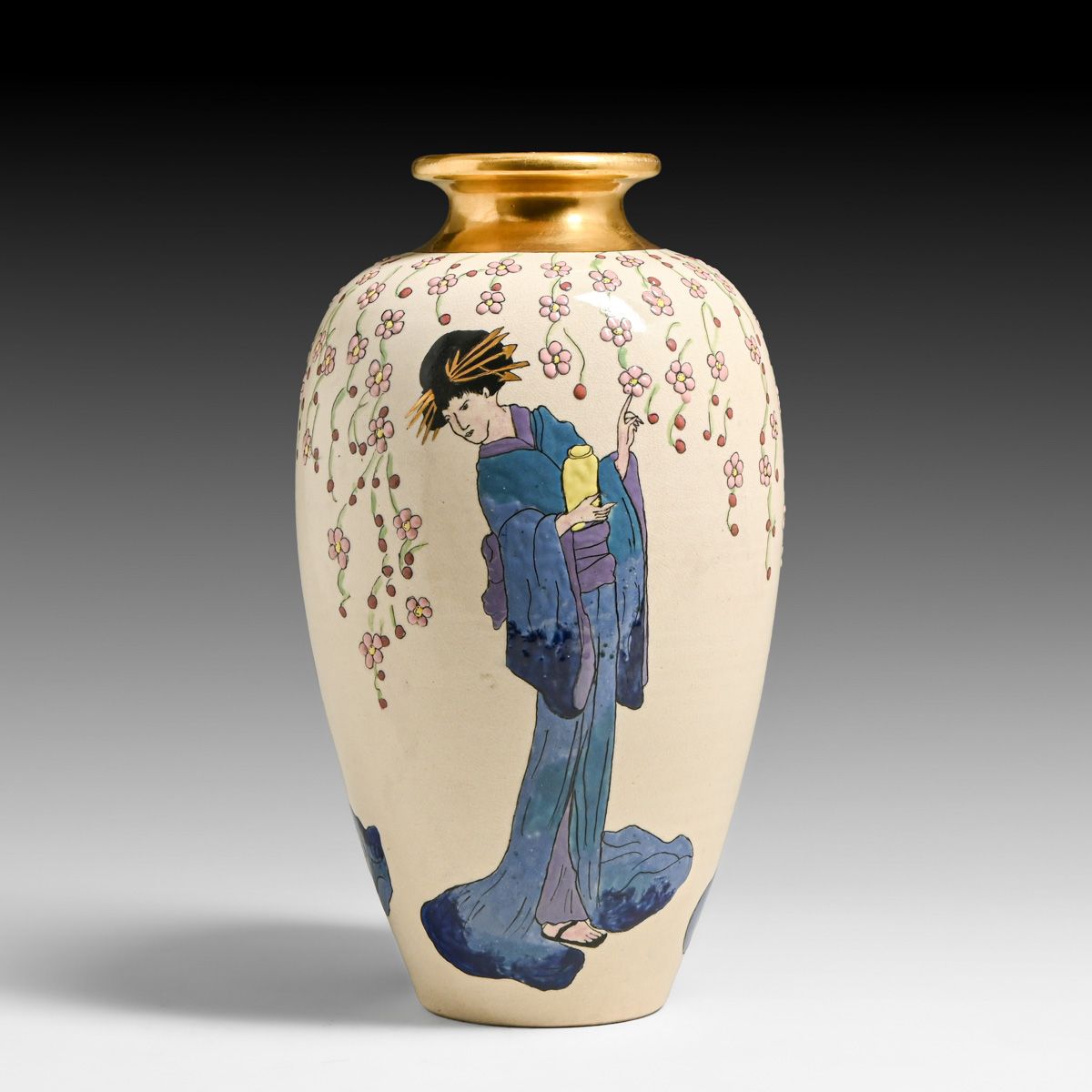 American Arts & Crafts Hand-Decorated Japanese Satsuma Vase c1910