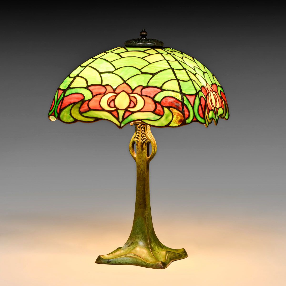 Duffner & Kimberly Owl Mosaic Leaded Glass Lamp c1910
