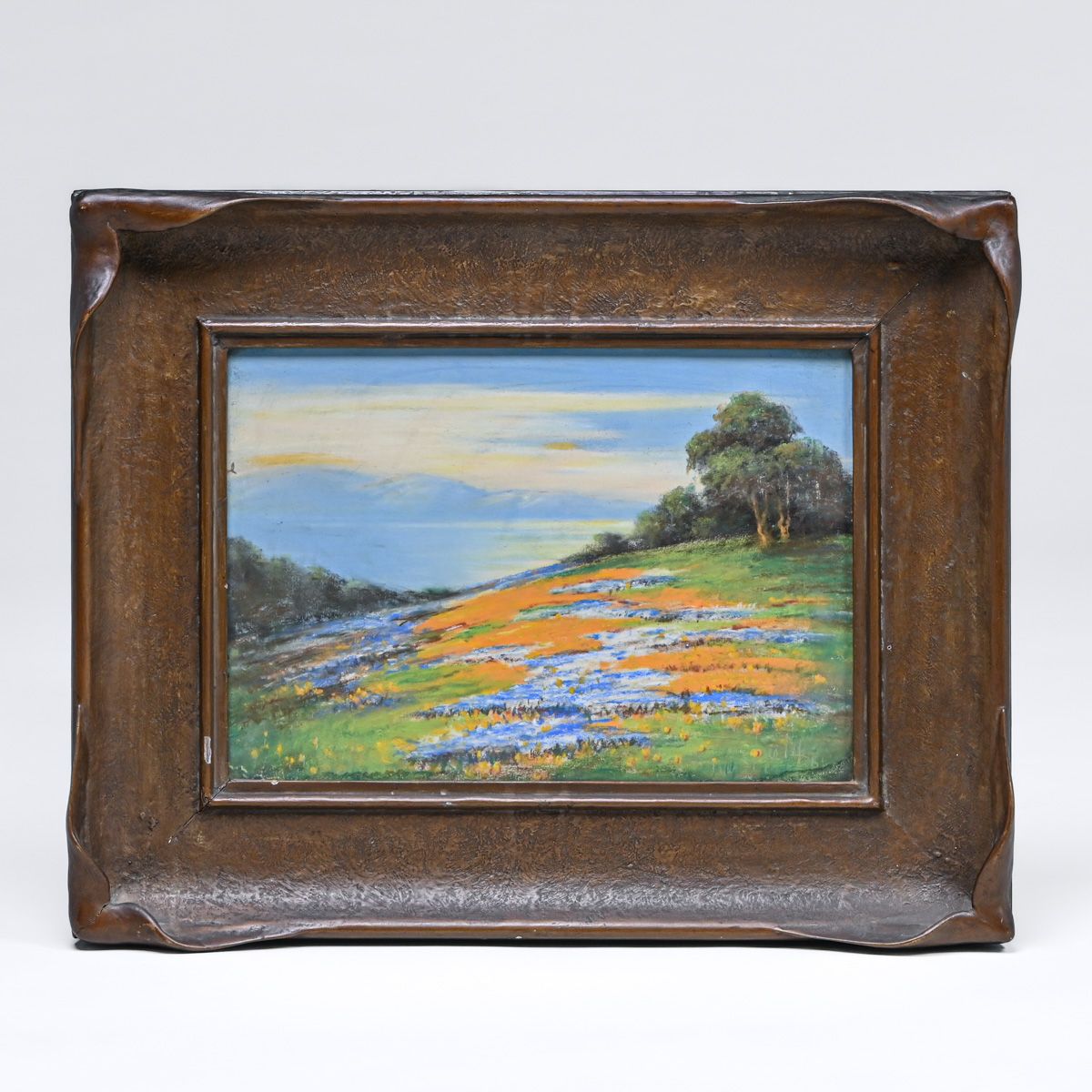 Arthur W. Best (1859-1935) California Poppies & Lupine overlooking San Francisco Bay c1910