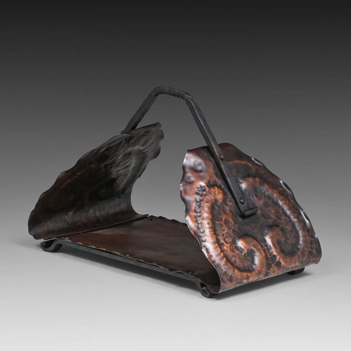 Craftsman Studios - Laguna Beach, CA #970 Hammered Copper & Iron Log Holder c1930s