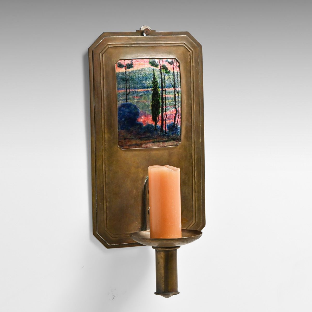 Frank J. Marshall (1874-1955) Boston Society of Arts & Crafts Hammered Brass & Enamel Candle Sconce c1910