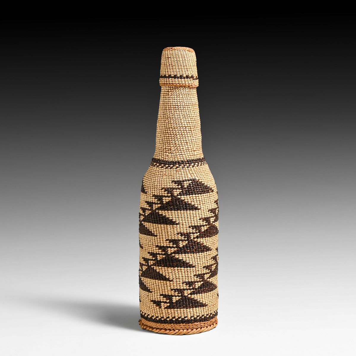 Native American - Northern California Pit River Basket-Covered Bottle & Lid c1910