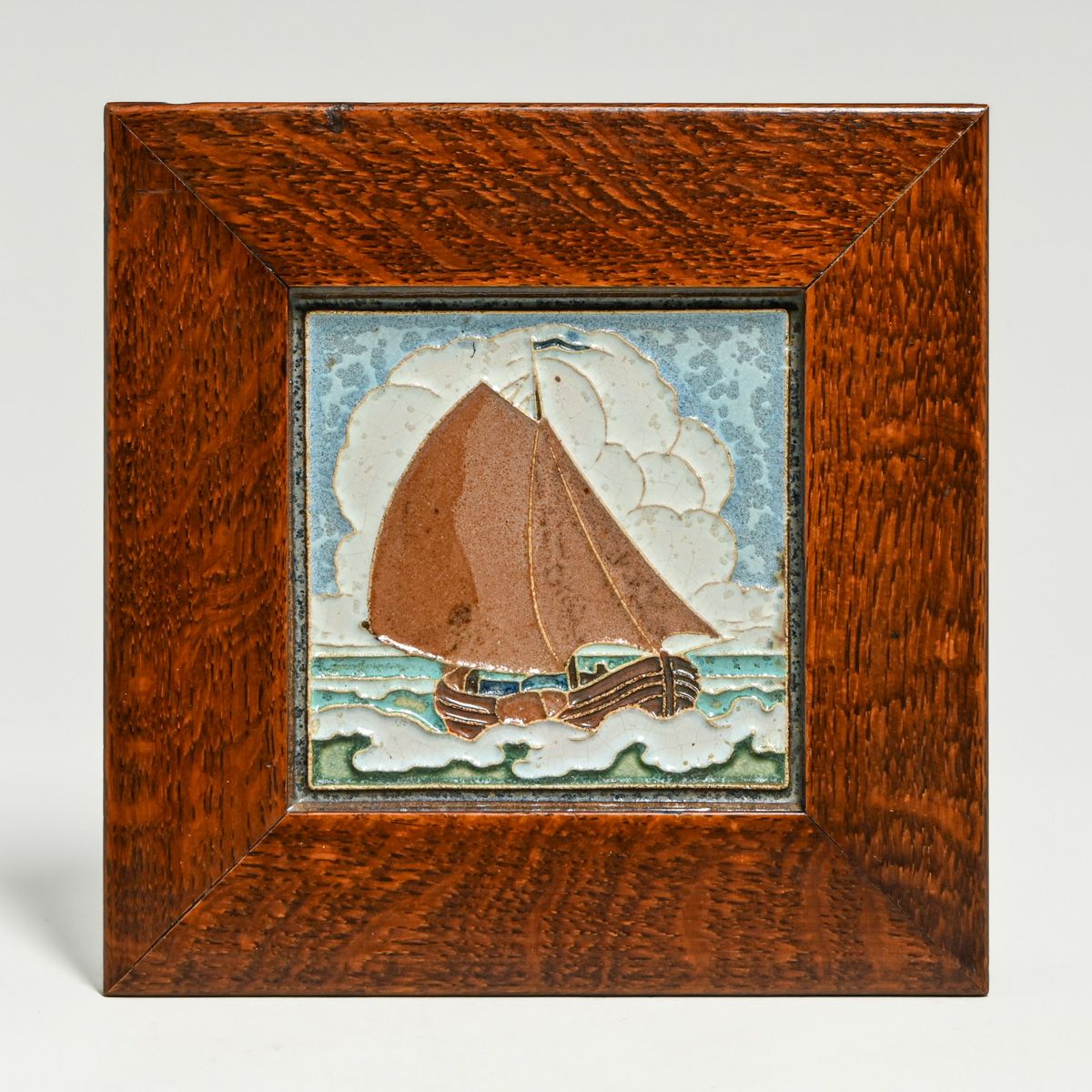 Deflt Dutch Tjalk Sailboat Tile c1920s
