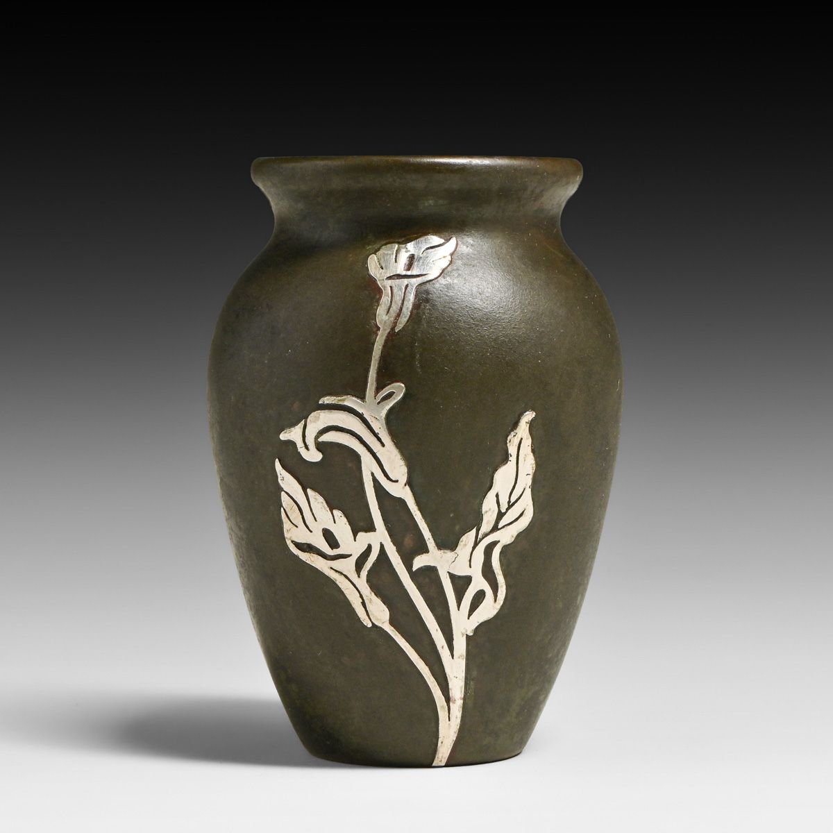 Heintz #3812 Sterling on Bronze Floral Overlay Vase c1915