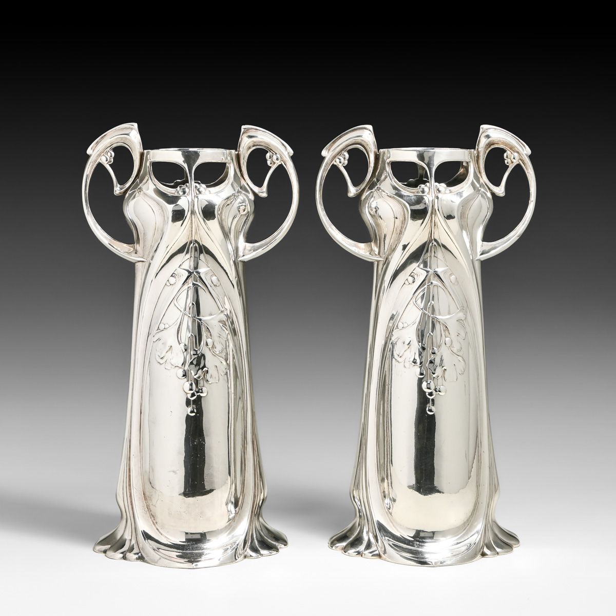 Pair WMF - German Art Nouveau Silver-Plated Vase c1905