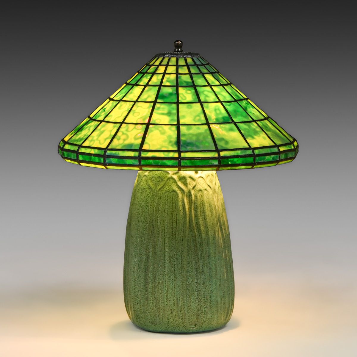 Weller Pottery Fru Russet Leaded Glass Lamp c1910