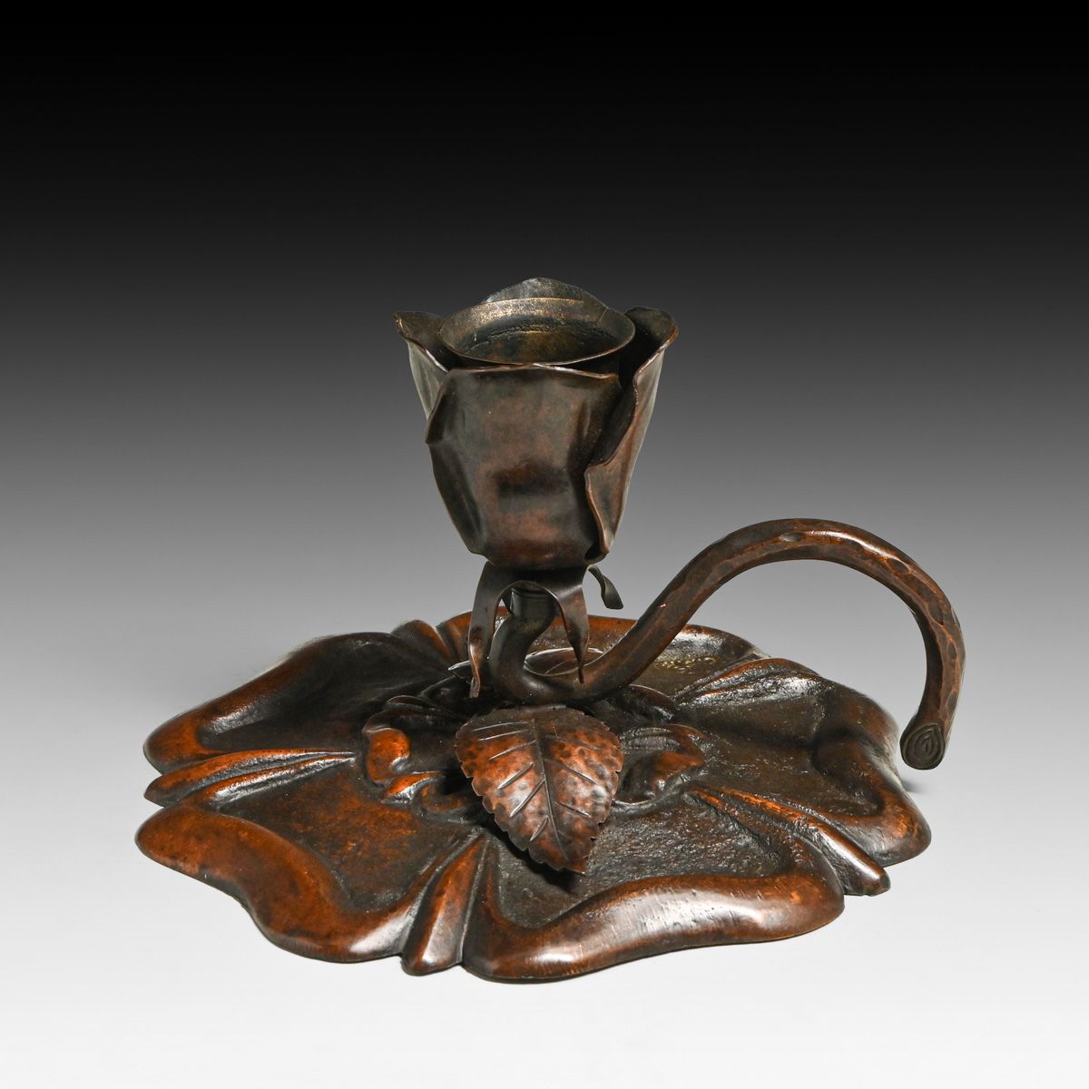 Metal Workers Guild - Montreal Hammered Copper Tudor Rose Candlestick c1910