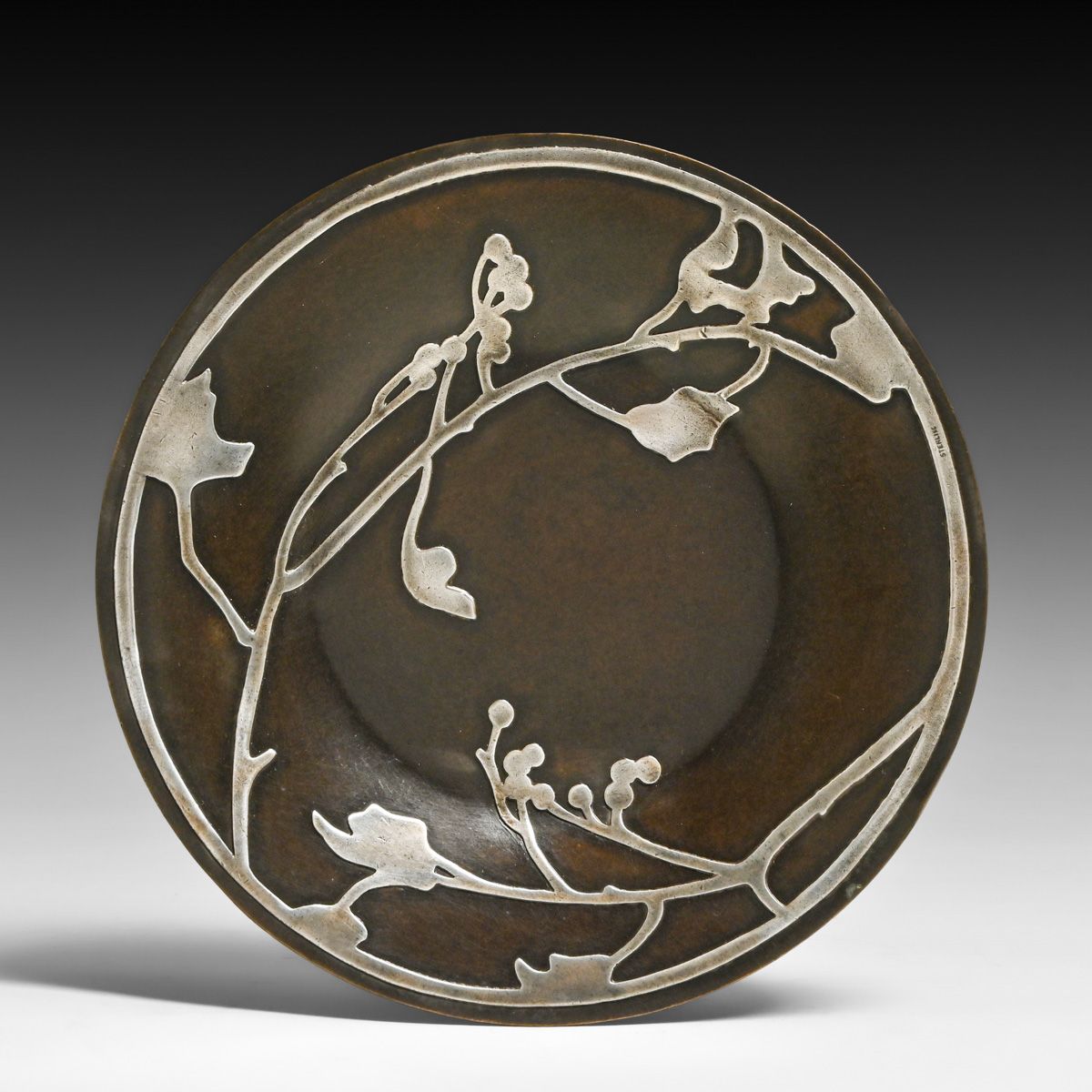 Heintz Sterling on Bronze Floral Overlay Card Tray c1912