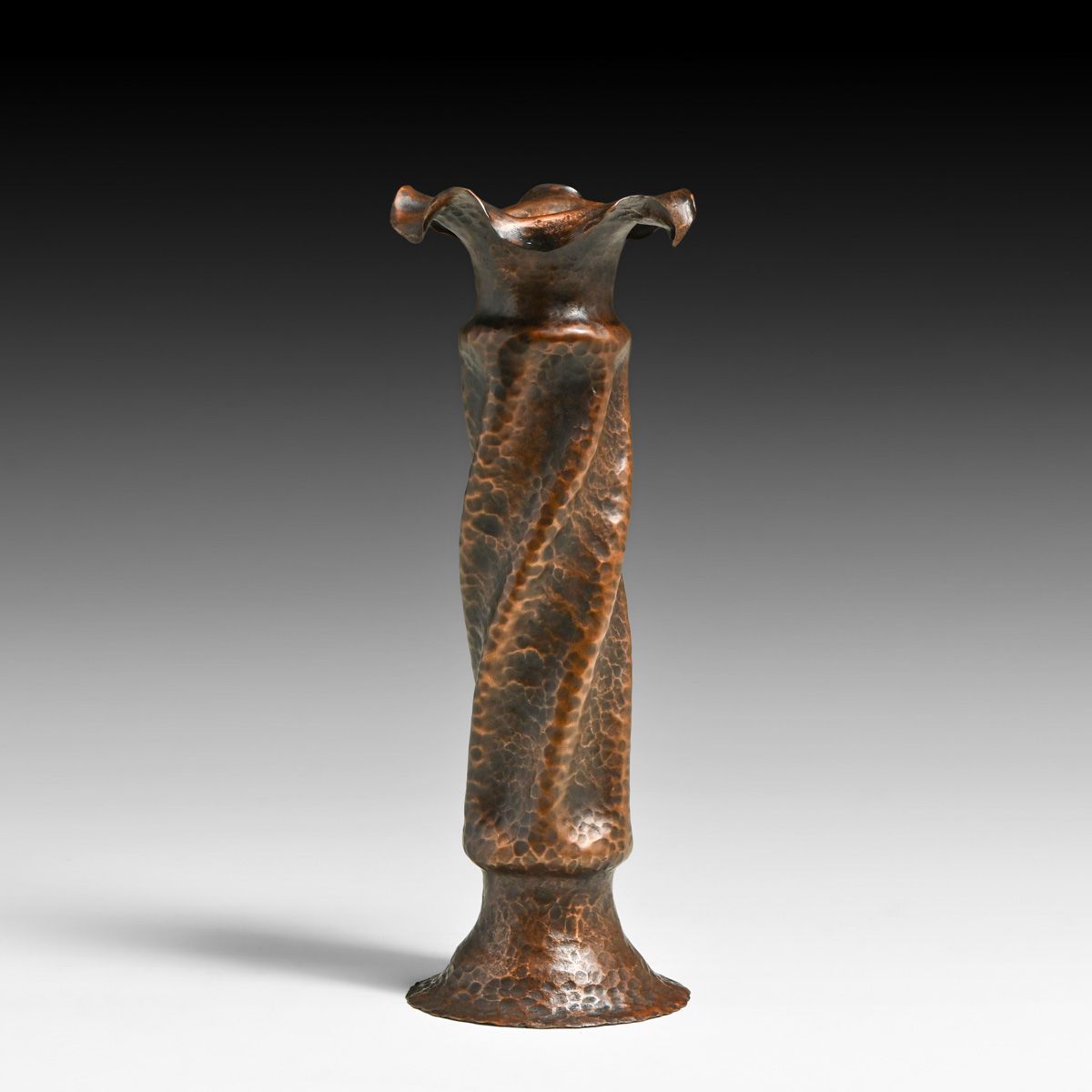 Arts & Crafts Period Hammered Copper Twisted & Flared Vase c1910s