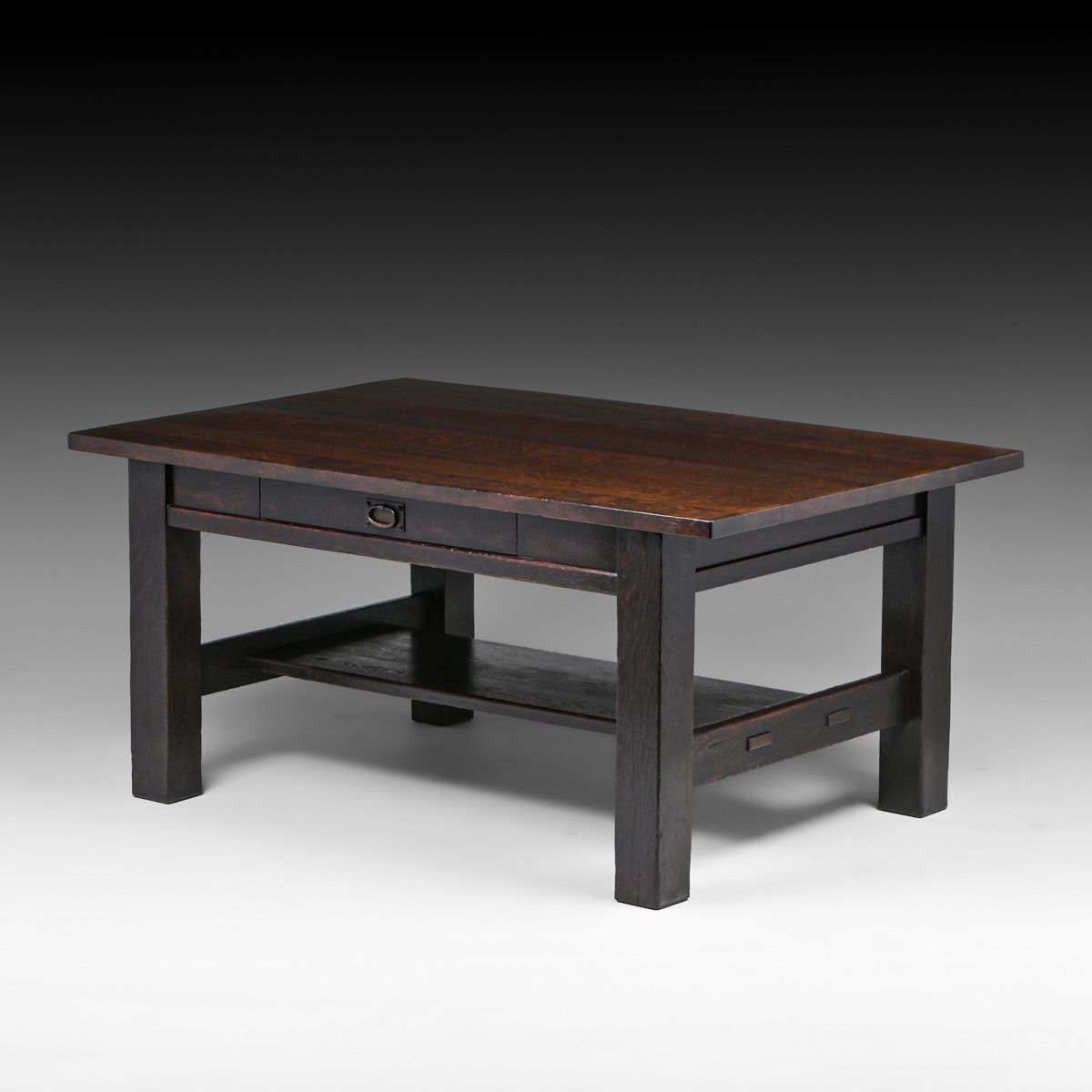 Massive Early Gustav Stickley 66"w One-Drawer Oak Library Table c1902