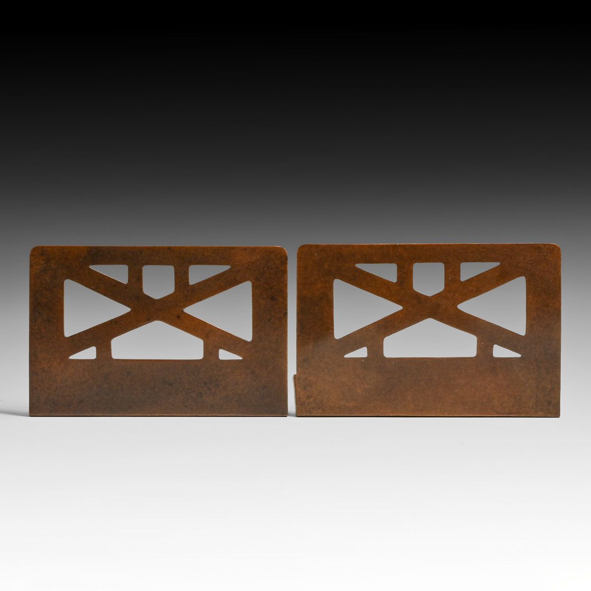Minneapolis Handicraft Guild Hammered Copper Cutout Bookends c1910