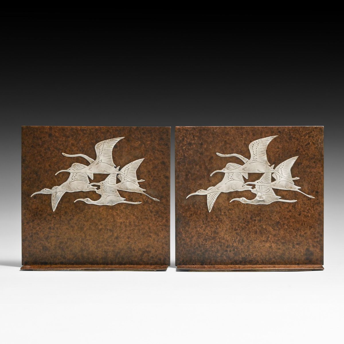 Early Heintz Sterling on Bronze Birds in Flight Bookends c1912