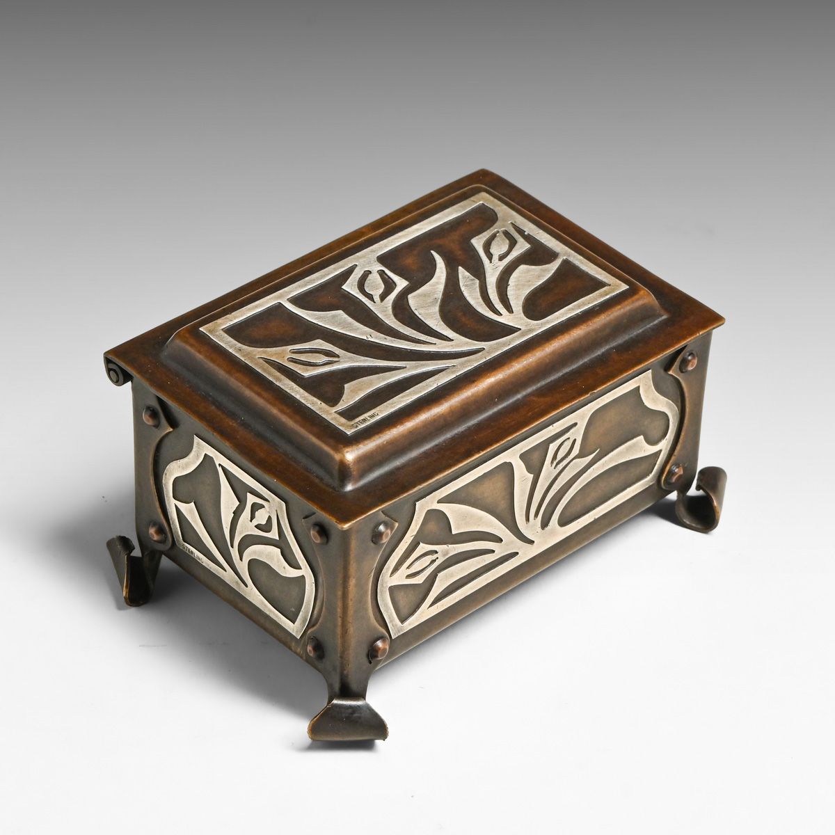 Early Heintz Sterling on Bronze Stamp Box c1910