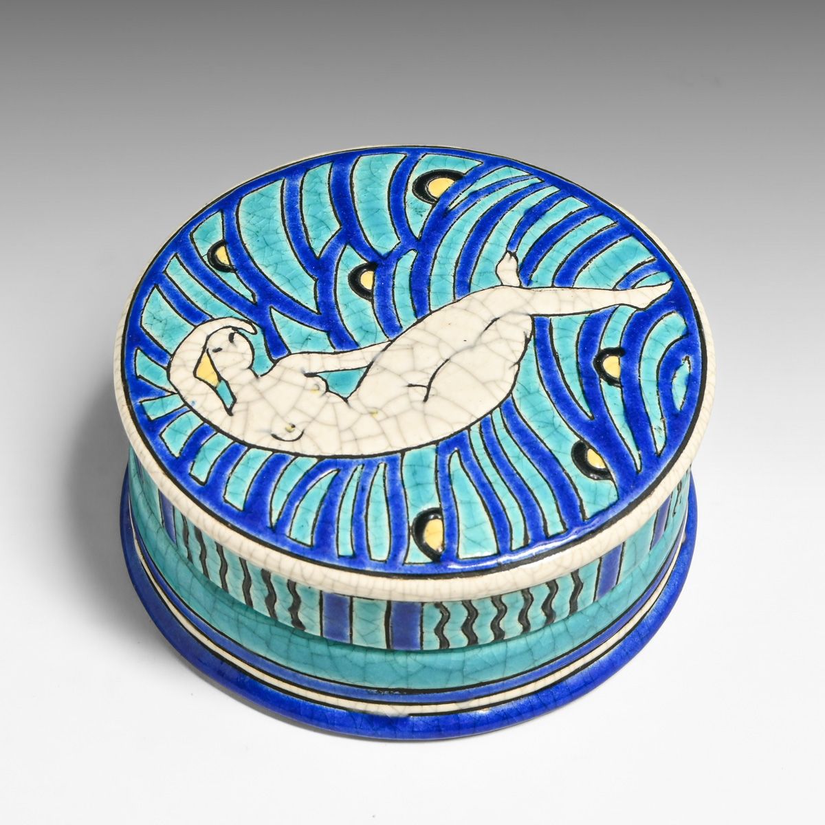 Longwy Atelier Primavera French Art Deco Covered Box c1925