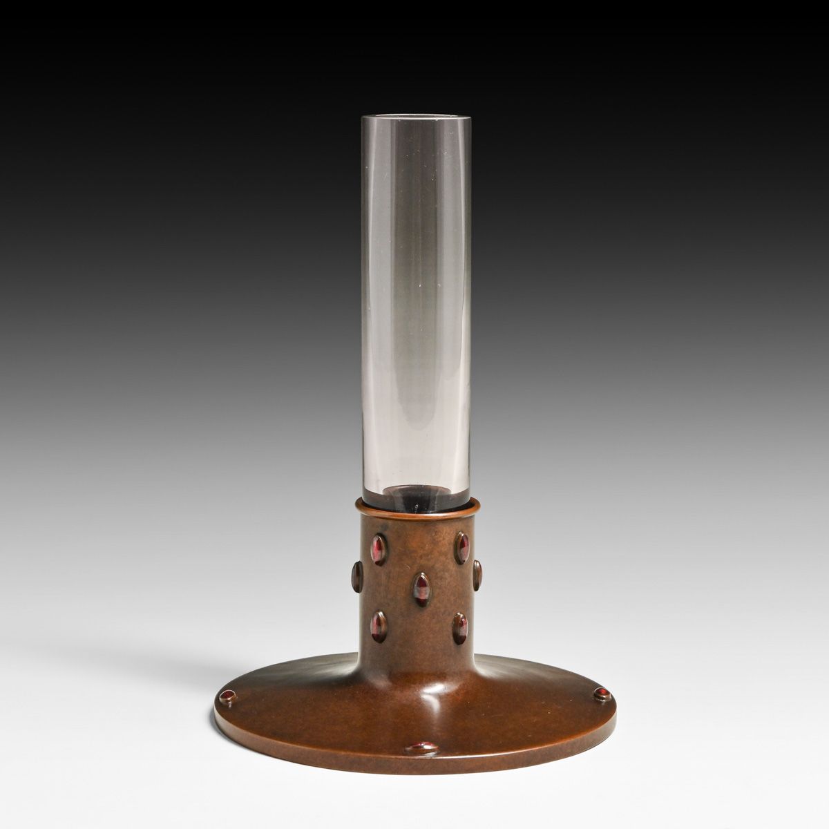Bielefelder Werkstätten - German Jugendstil Hammered Copper & Cabochon Bud Vase c1905