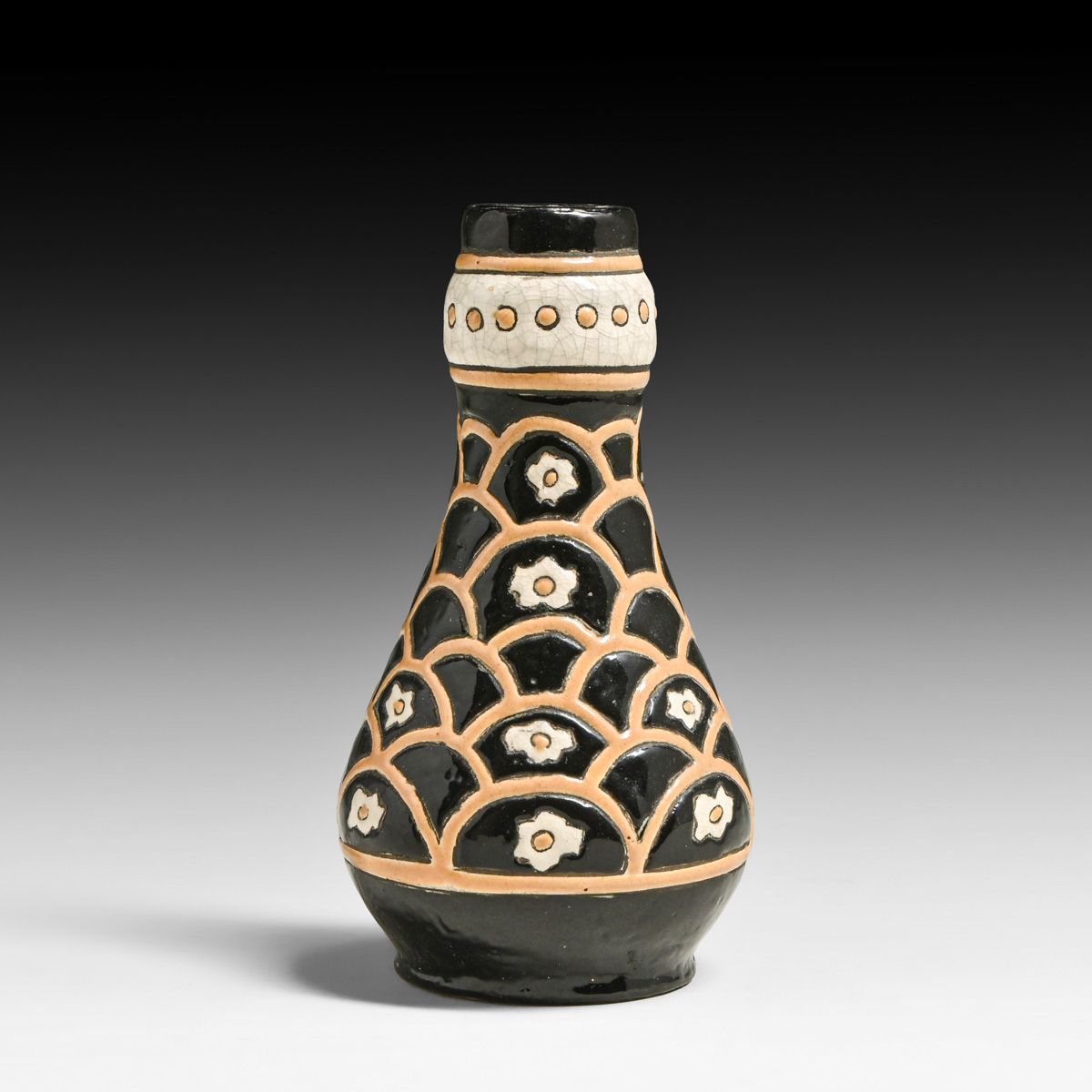 Longwy for Atelier Primavera French Art Deco Imbricated Scale Faience Vase c1920s