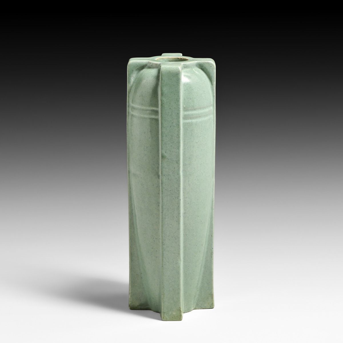 American Encaustic Tiling Co - Zanesville, OH Matte Grey Buttress Vase c1910s