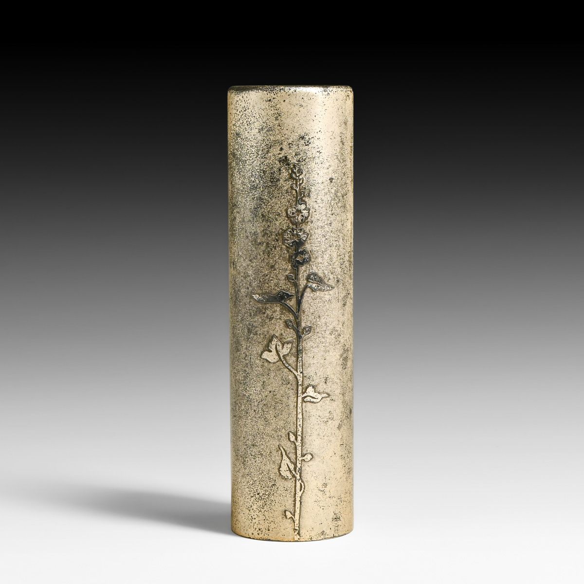 Heintz Sterling Silver on Bronze Silver-Plated Hollyhock Overlay Vase c1920s