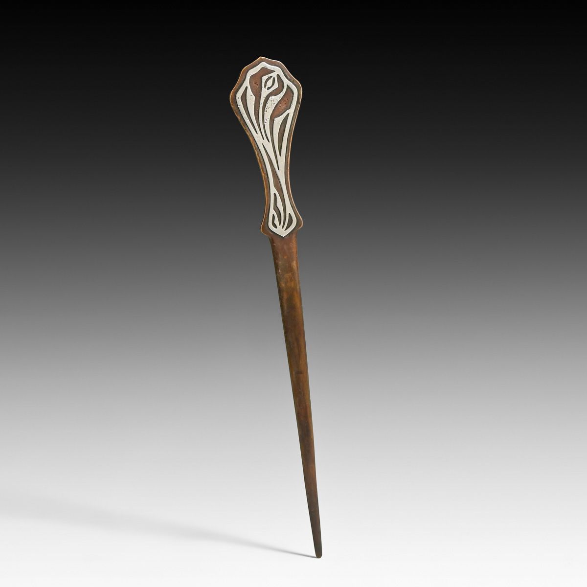 Early Heintz Sterling on Bronze Art Nouveau Floral Overlay Letter Opener c1912