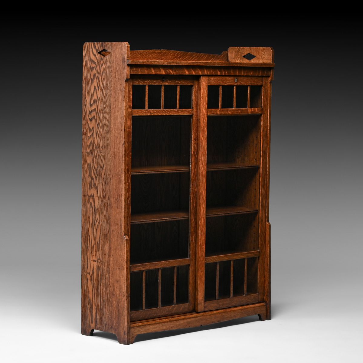 Grand Rapids Cutout Oak Two Sliding Door Bookcase c1910