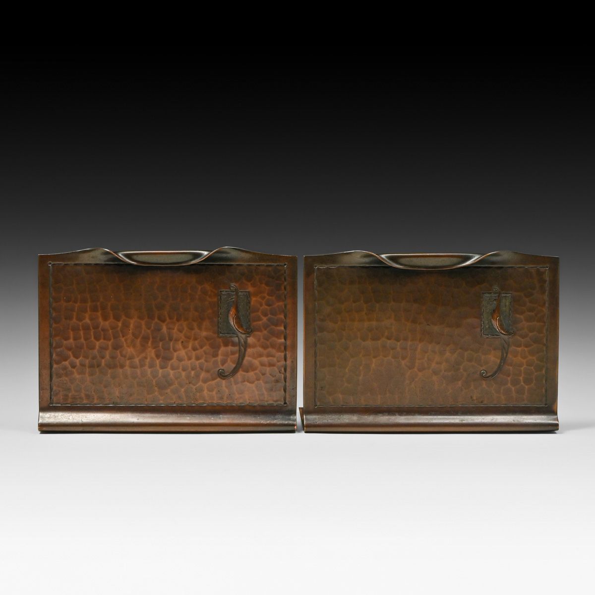 Roycroft Hammered Copper Bird-of-Paradise Bookends c1920s