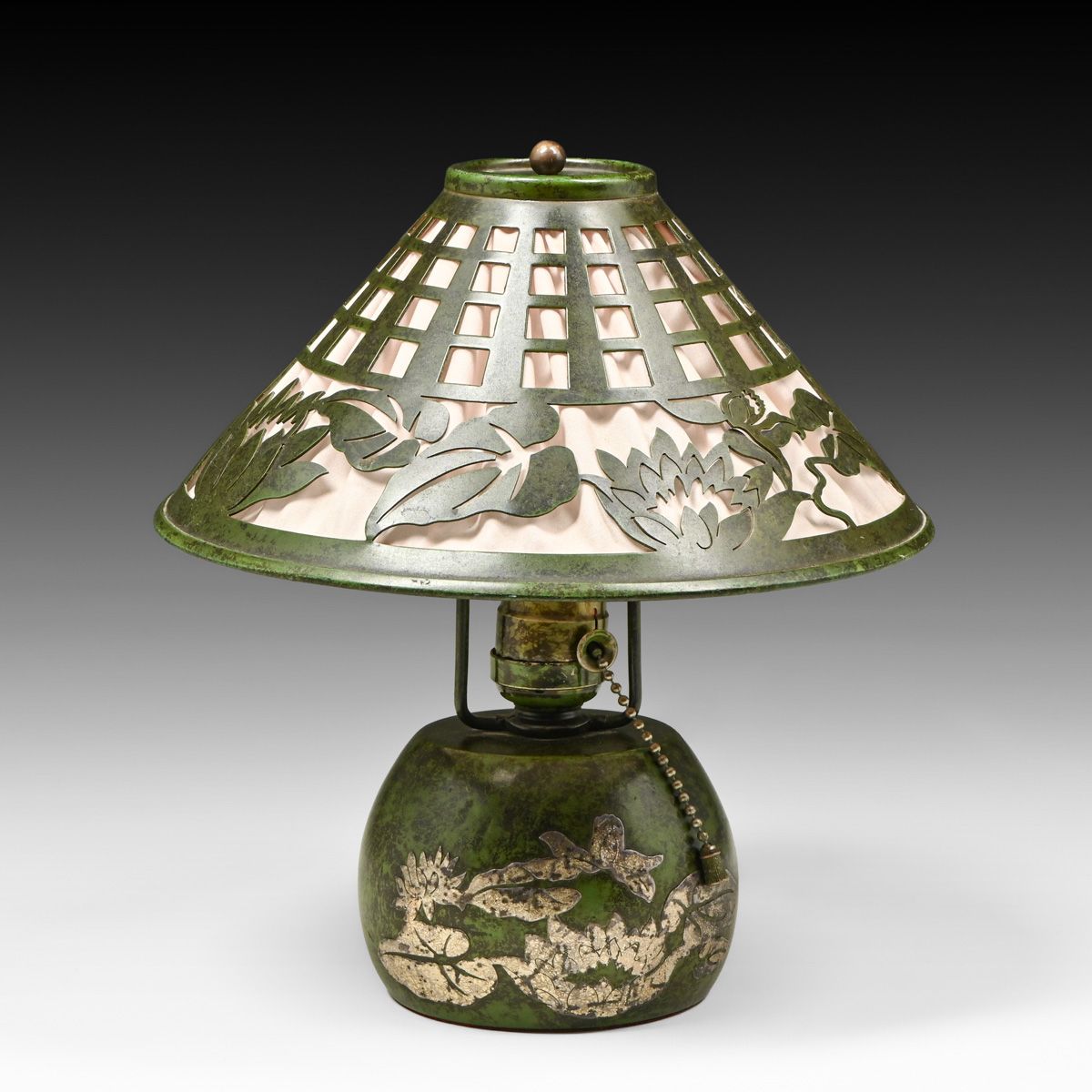 Heintz Sterling on Bronze Cutout Lamp c1910s