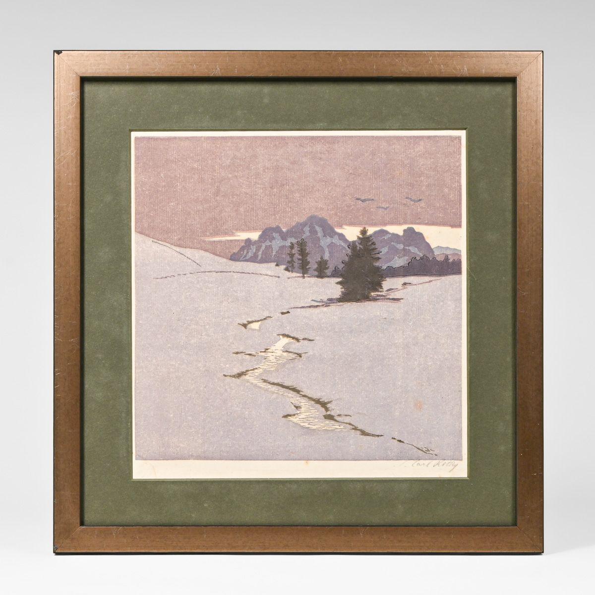 Carl Rotky (Austrian 1891-1977) Color Woodcut Alps & Snow Fields c1940