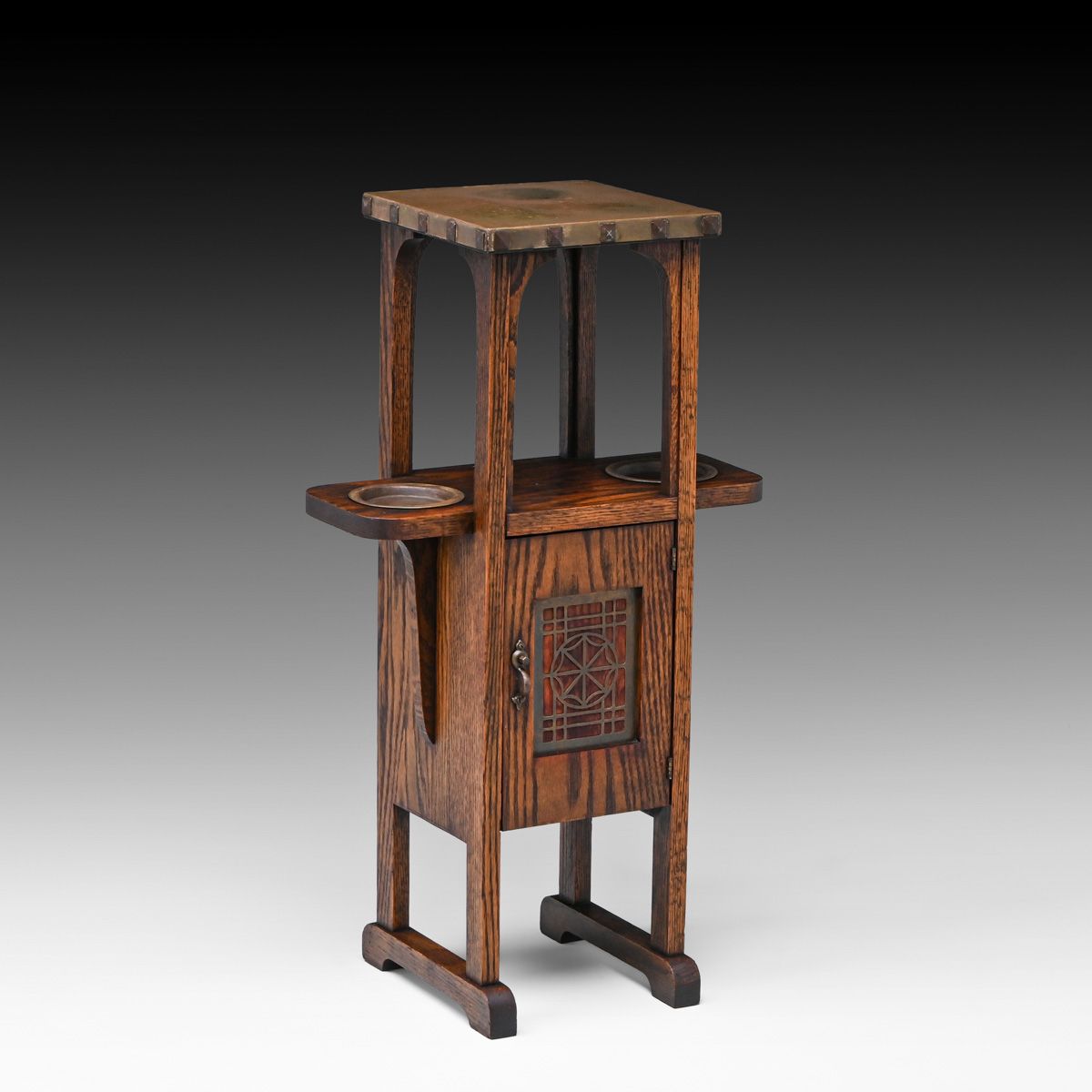 Grand Rapids Oak & Brass Top Smoker's Stand c1910
