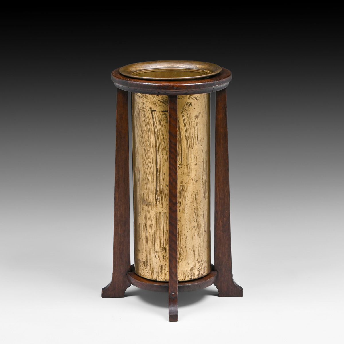 Lakeside Crafts Shop - Sheboygan, WI Oak & Brass Umbrella Stand c1910