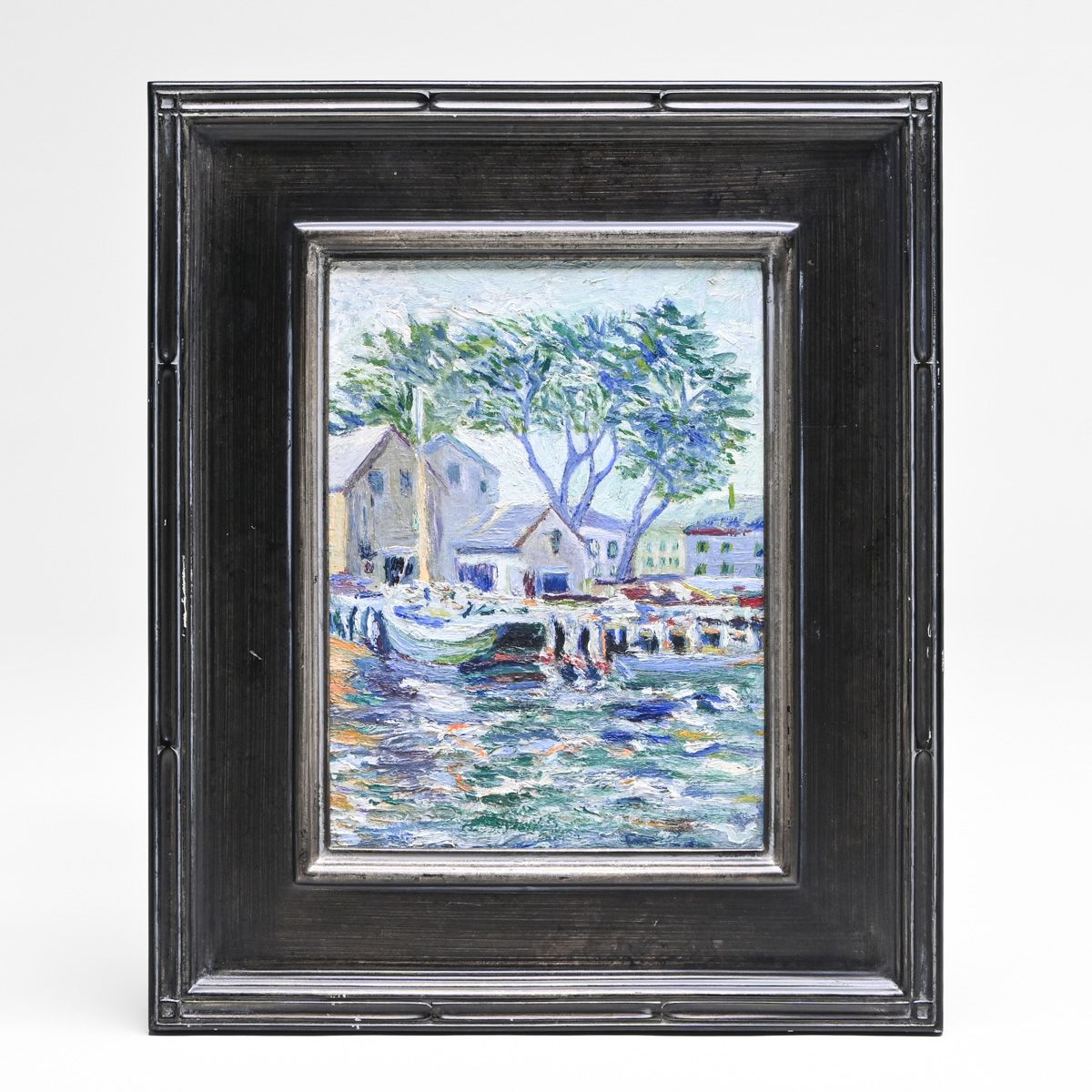Provincetown Harbor Waterfront Scene Painting c1920s