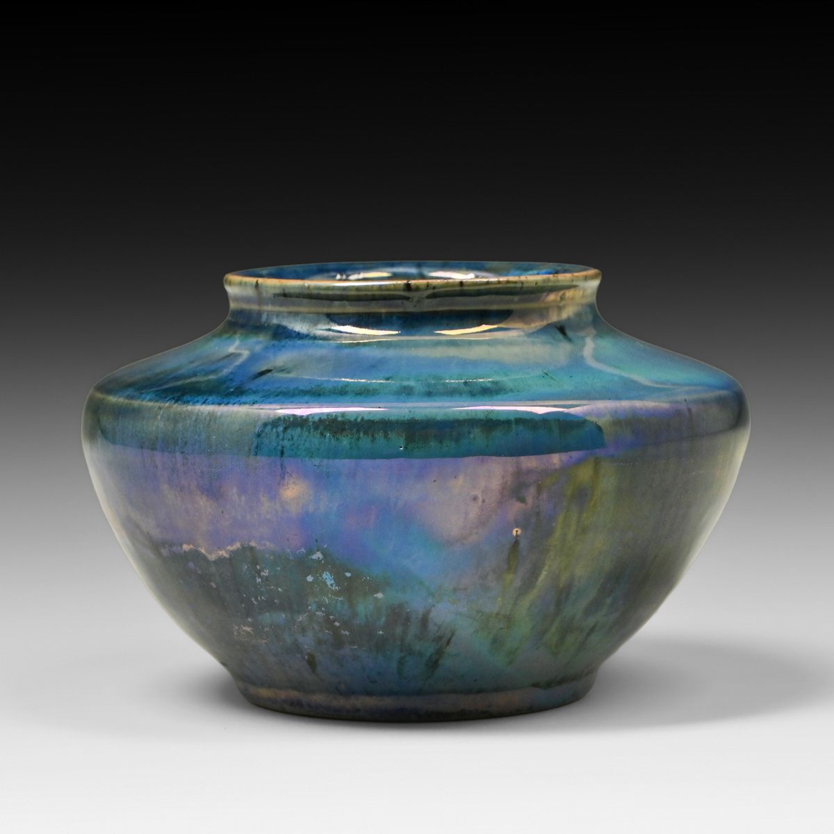 Pewabic Pottery Iridescent Blue Squat Vase c1920s