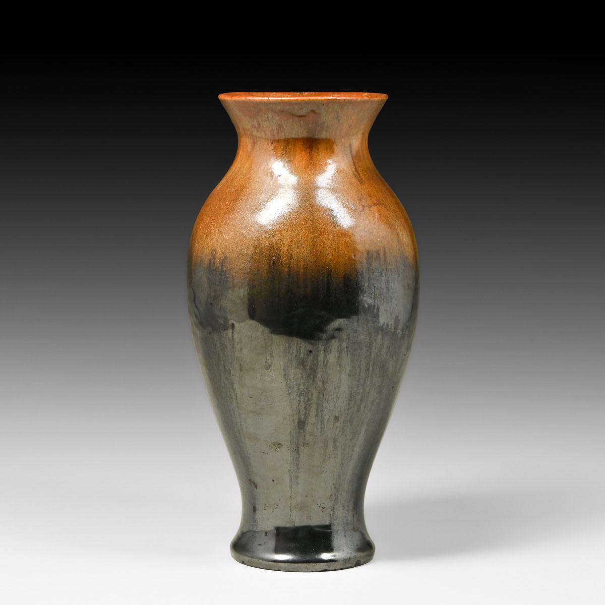 Fulper Pottery Copperdust & Mirror Black Flambe Vase c1910s