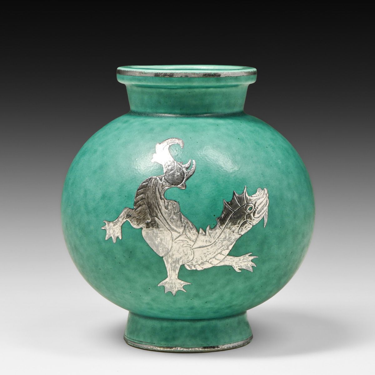 Gustavsberg - Wilhelm Kage "Argenta" Stoneware Sea Dragon Vase 1948