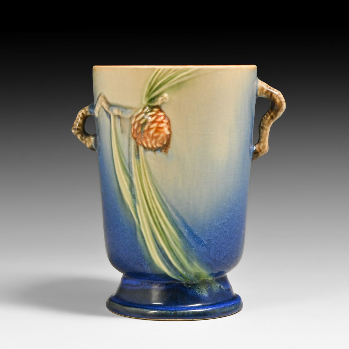 Roseville Blue Pinecone Two-Handled Vase c1920s