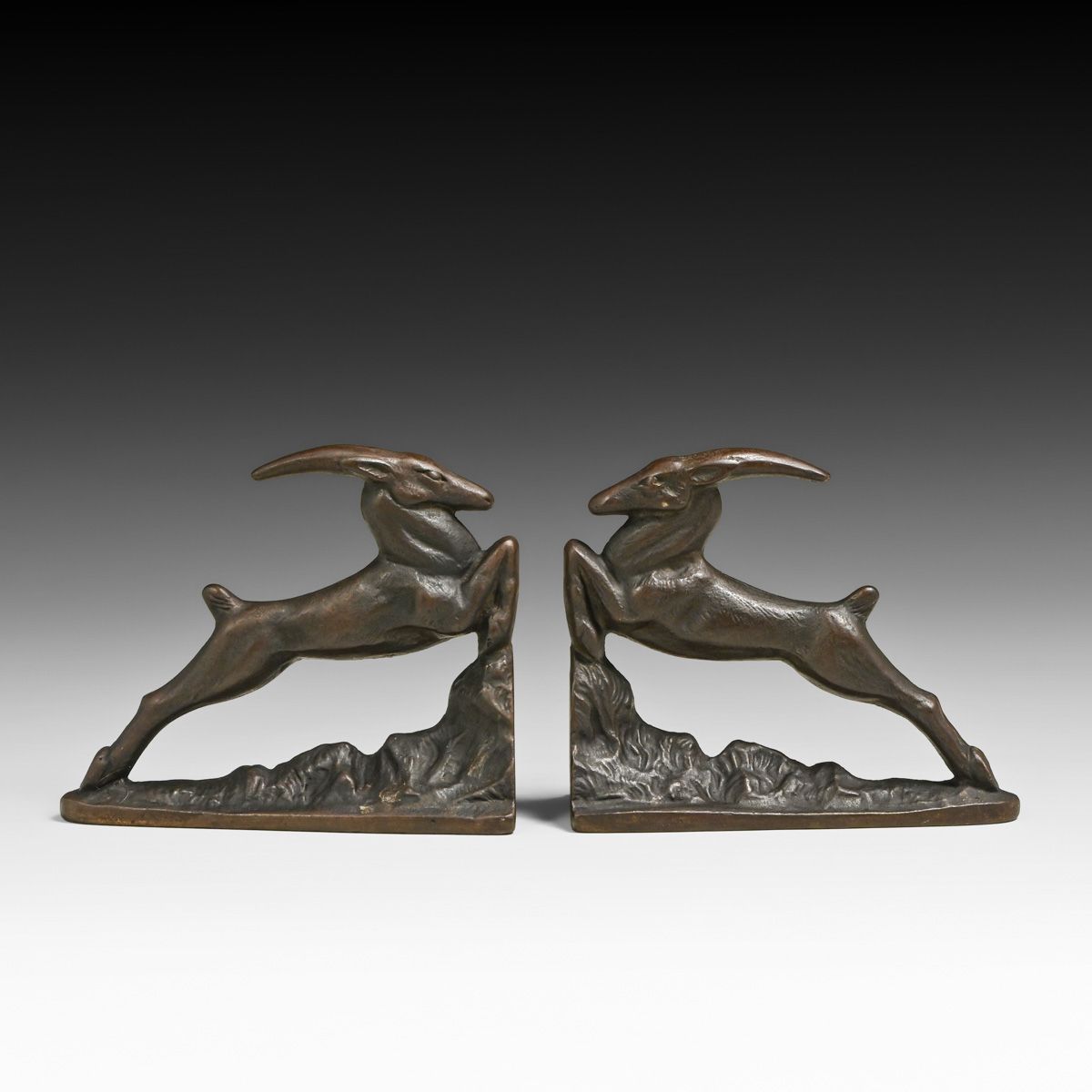 Art Deco Cast Iron Leaping Gazelle Bookends c1920s