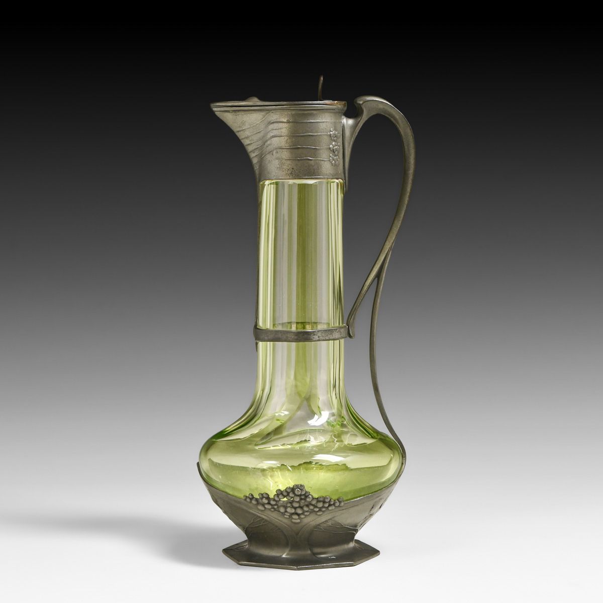German Art Nouveau Orivit #2548 Pewter & Cut Glass Claret c1900