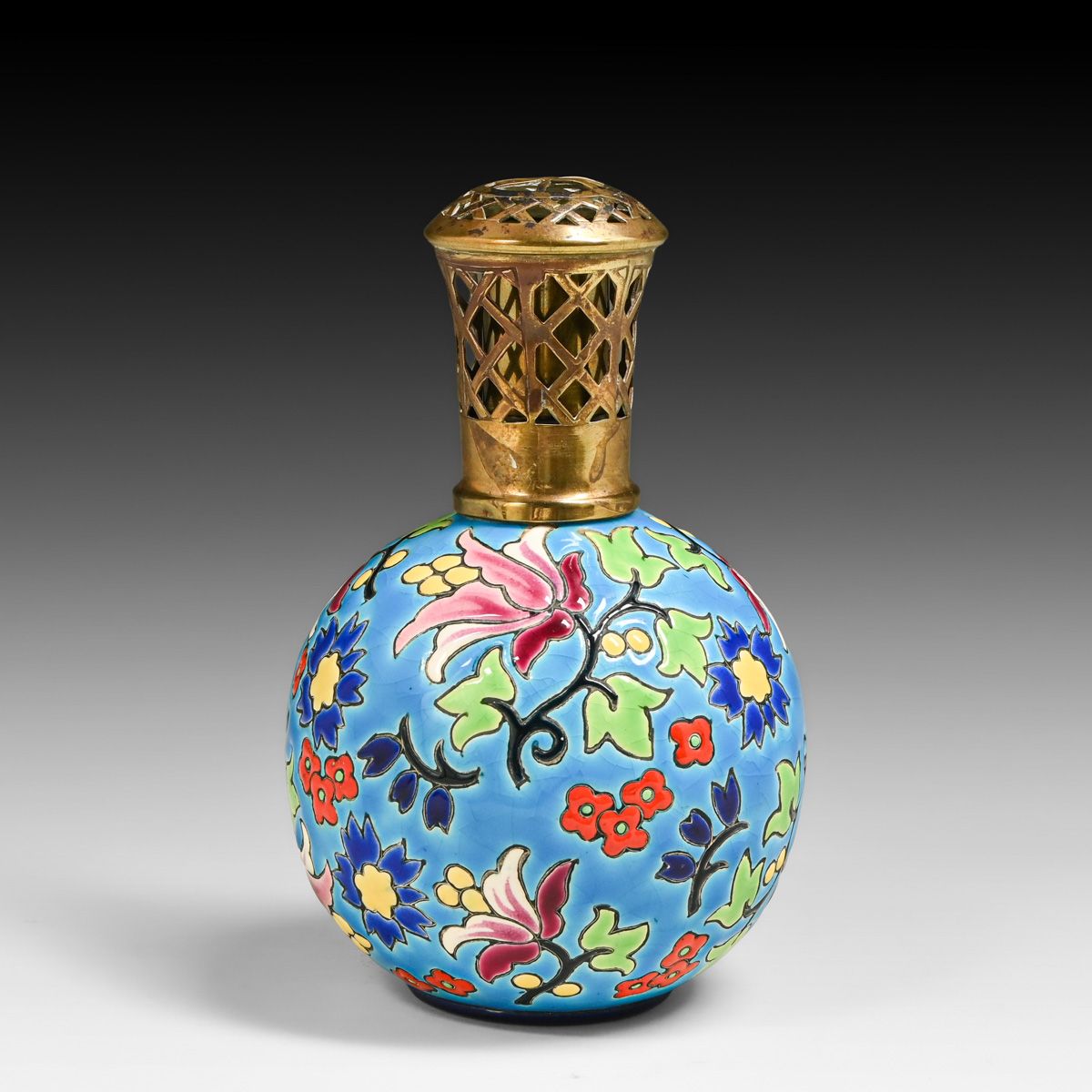 French Émaux de Longwy Faience Perfume Lamp c1920s