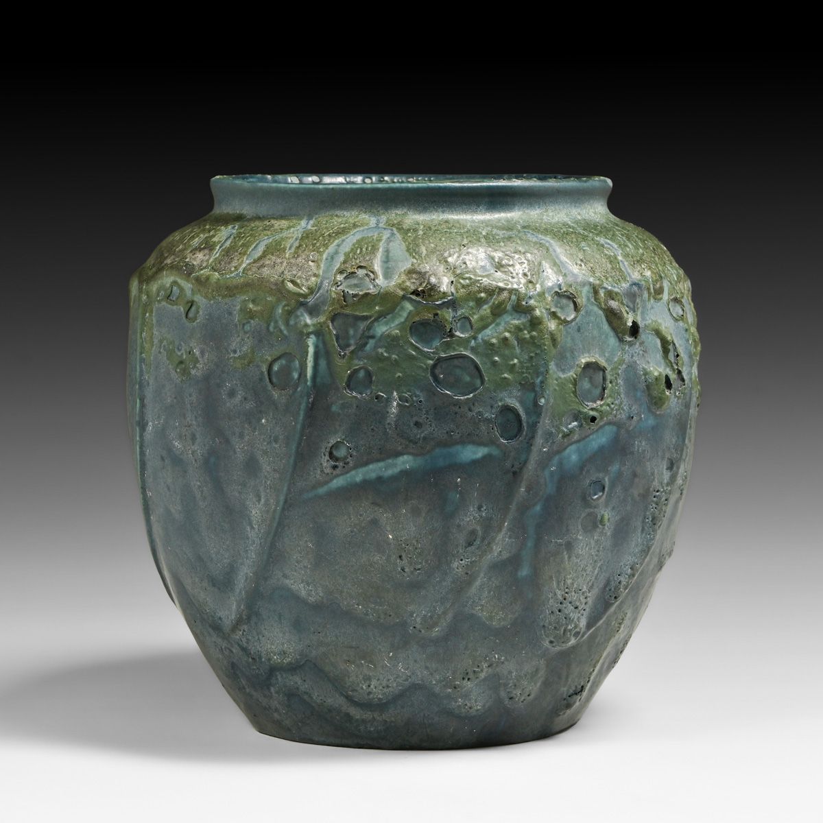 Hampshire Pottery #93 "Volcanic" Matte Blue Bulbous Vase c1910