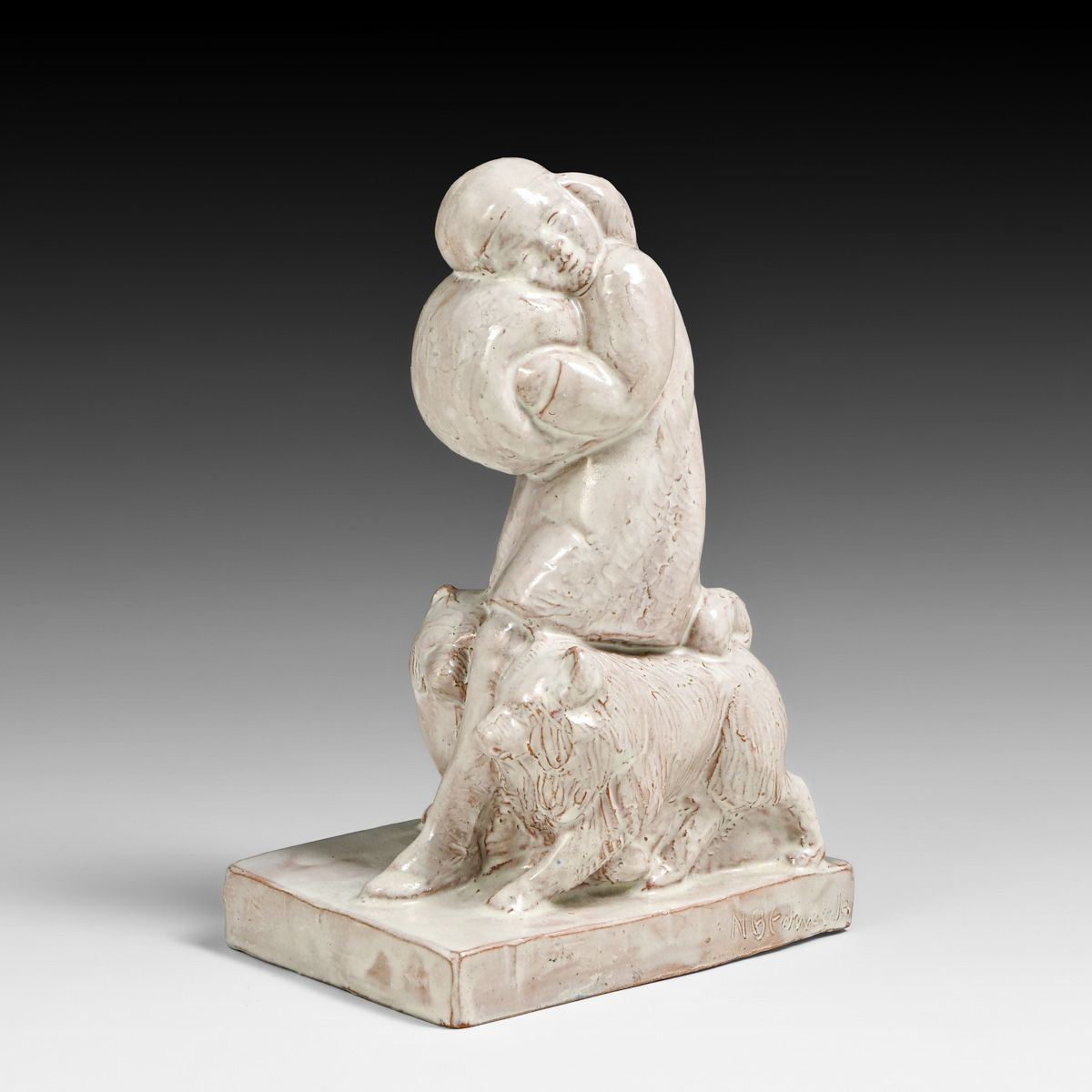 Nancy Bixby Edwards (1908-1988) Minnesota WPA Federal Art Project Ceramic Eskimo & Sled Dogs Sculpture c1939-1940
