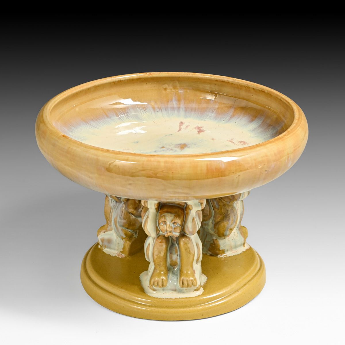 Fulper Pottery Mustard Flambe Effigy Bowl c1917-1920