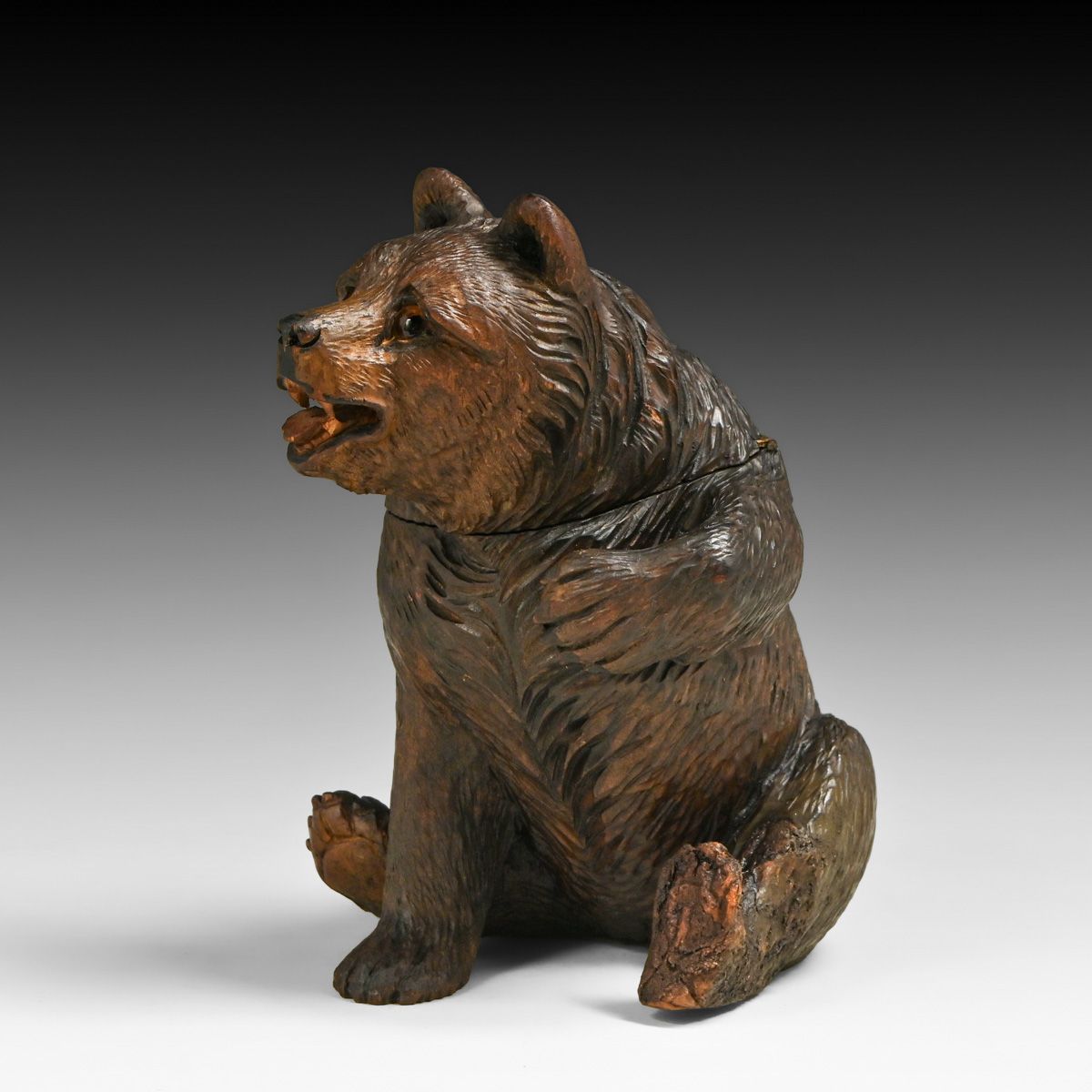 Black Forest - Swiss Hand-Carved Wooden Bear Inkwell c1880s-1910