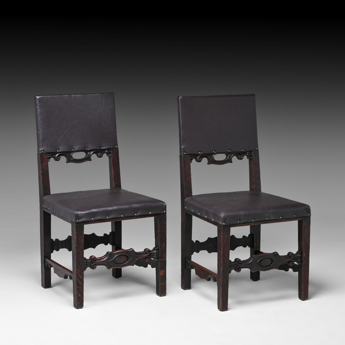 Pair Rose Valley Hand-Carved Oak Side Chairs c1901-1906
