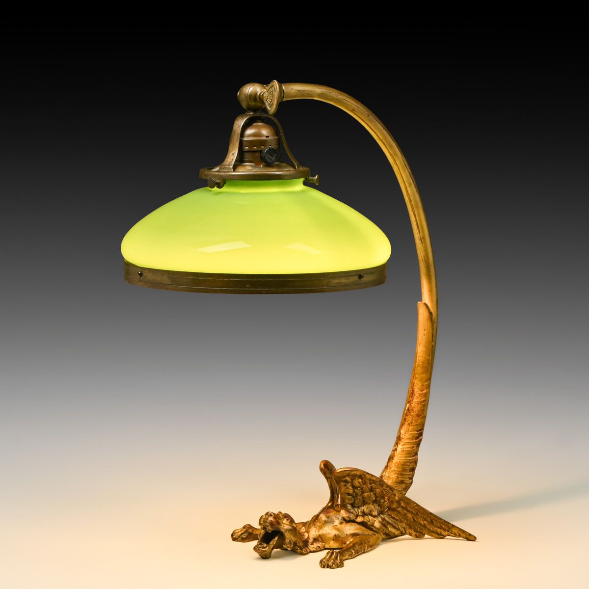 French Art Nouveau Gilded Bronze "Griffin" Desk Lamp c1910s