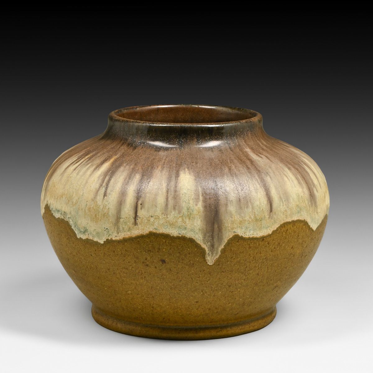 Fulper Pottery Butterscotch Drip over Matte Mustard Bulbous Vase c1910s