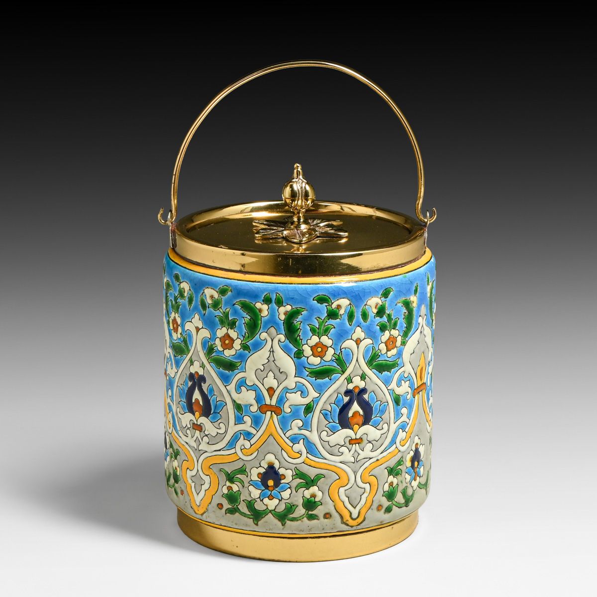 Longwy French Art Nouveau Enamel Biscuit Jar c1910