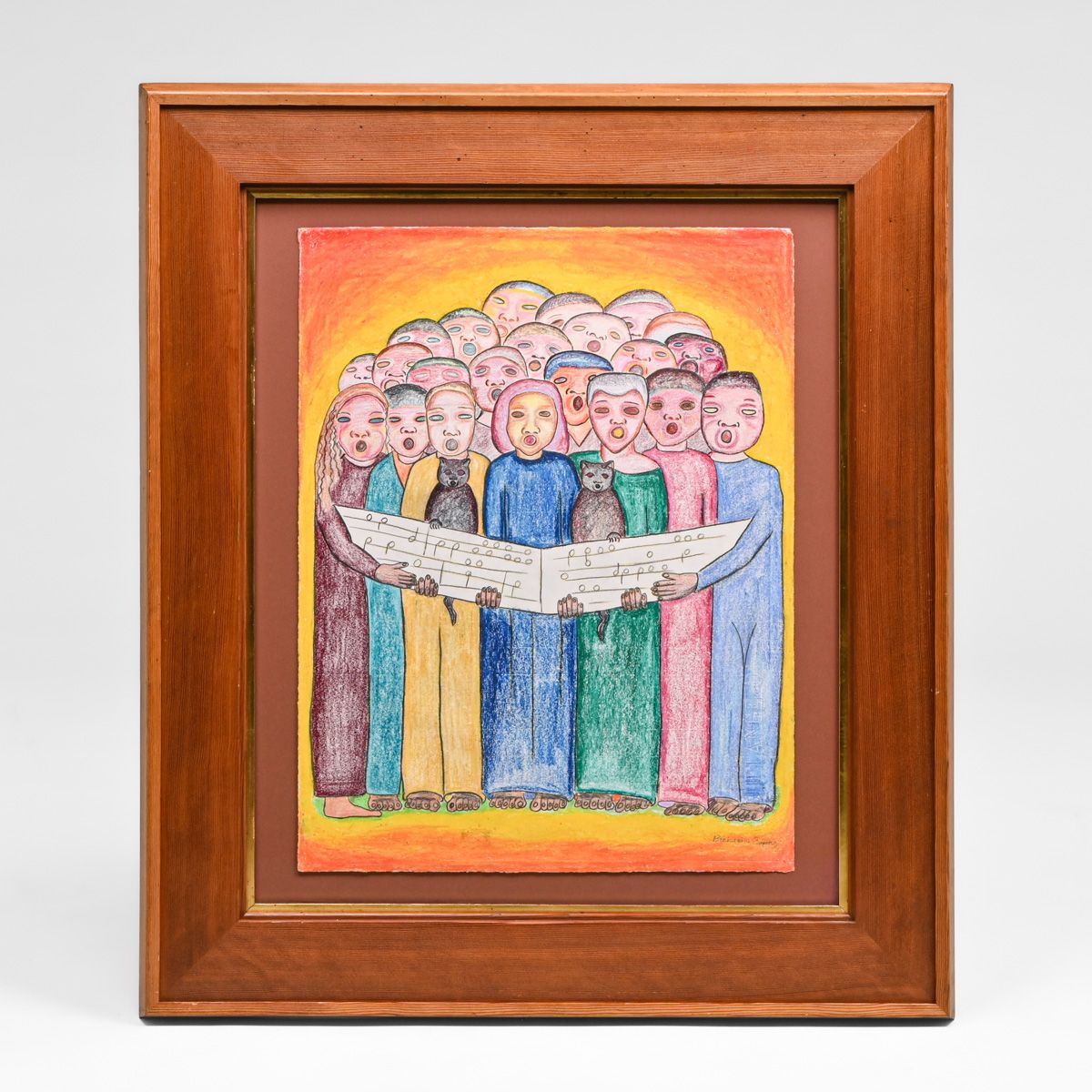 Beniamino Bufano (1898-1970) Mixed Media Children's Choir Drawing c1960s