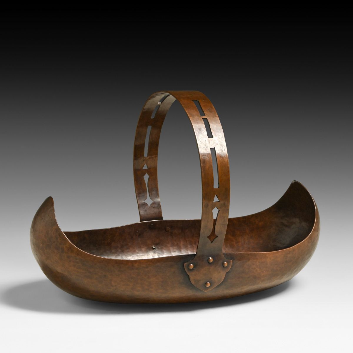 Dirk van Erp Hammered Copper Cutout One-Handled Flower Basket c1913-1914