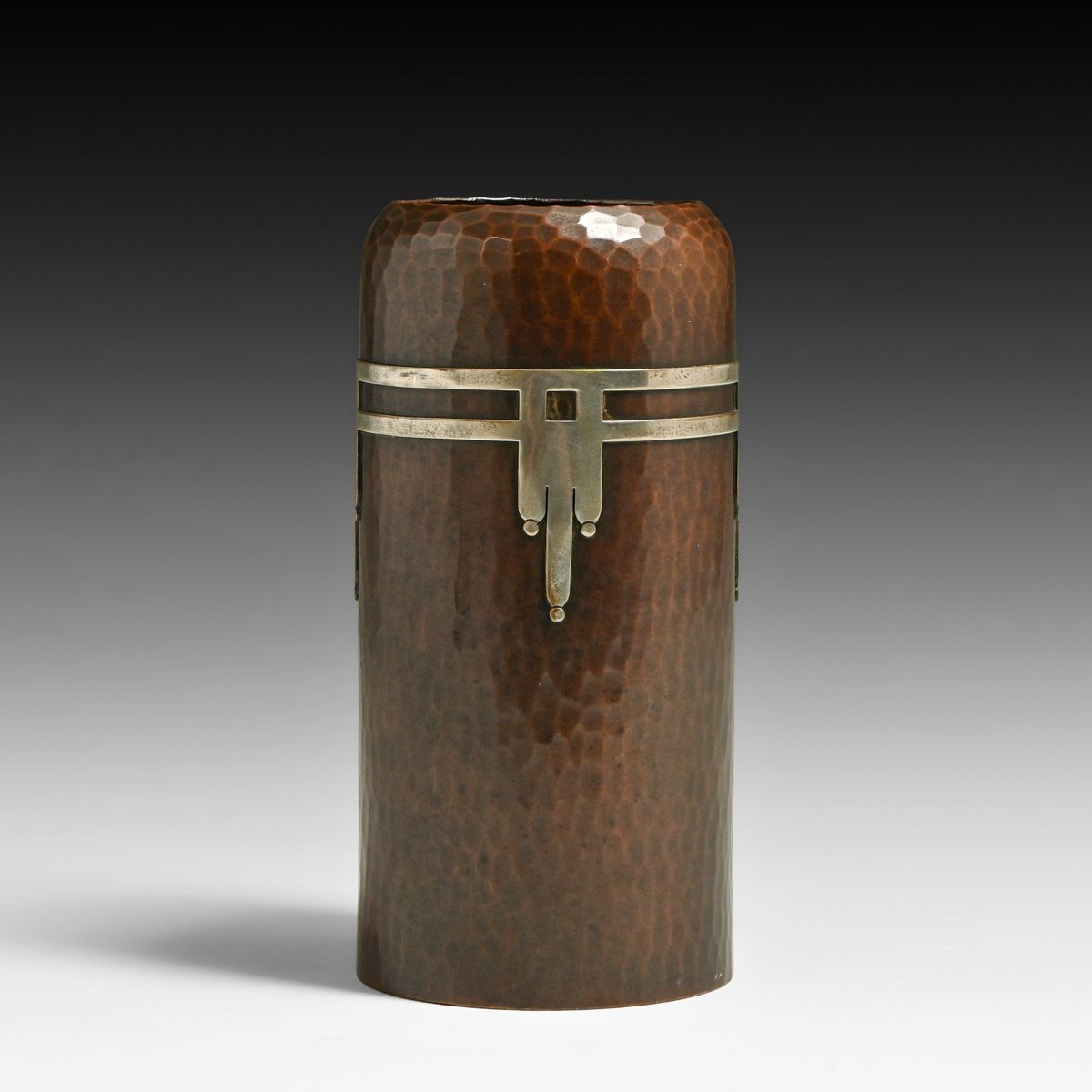 Roycroft Hammered Copper & Silver Overlay Secessionist Vase c1920